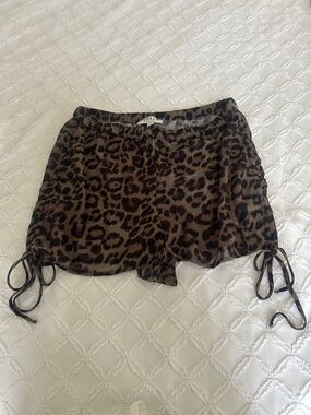 Leopard Print Drawstring Women’s cover up Shorts - Brown